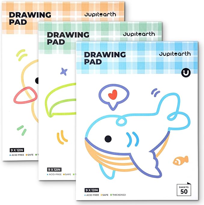JUPITEARTH Drawing Pad for Kids 9x12 Inch 3-Pack 150 Sheets