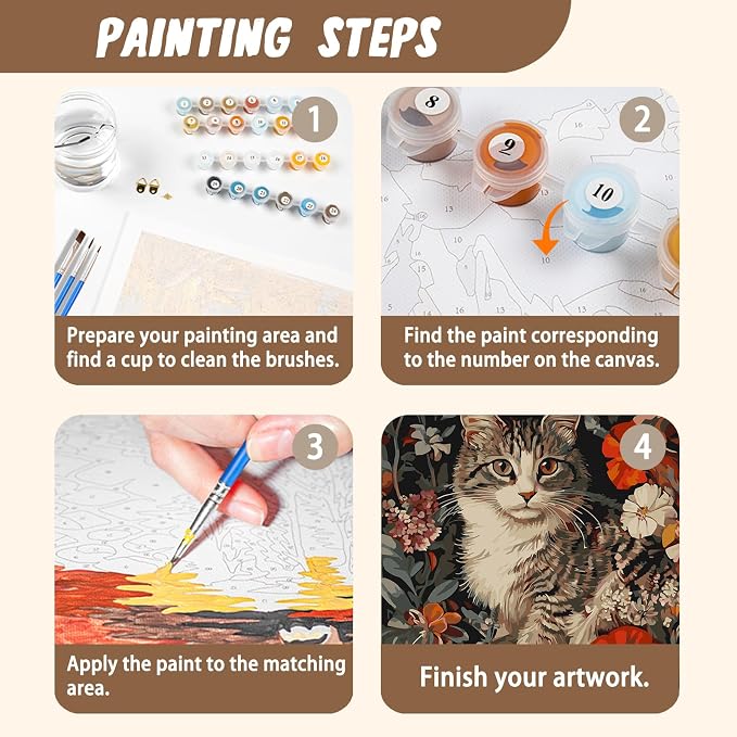 XTCIXAL Paint by Numbers Kit for Adults, Cat, 16X20 Inch | DIY Paint by Number for Adults Beginner, High-Definition Color Canvas, Stress Relief, Home Wall Decor, Gifts, Unframed