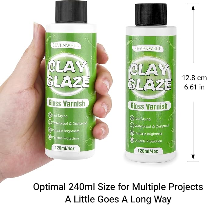 SEVENWELL Clay Glaze, High Gloss Sealer for Air Dry & Polymer Clay