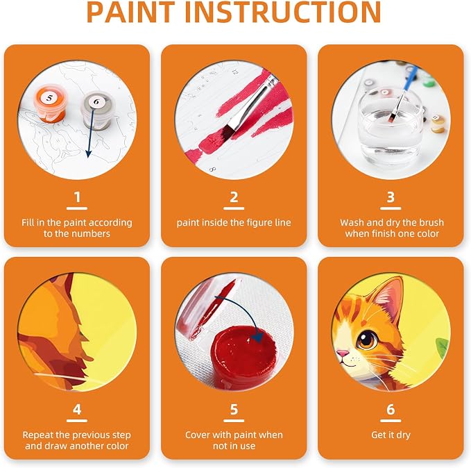 Ginkko Paint by Numbers Kit for Adults Beginner & Kids Ages 8-12 with Wooden Frame Easy Acrylic on Canvas 8x12 inch with Paints and Brushes, Ginger cat(Include Framed)