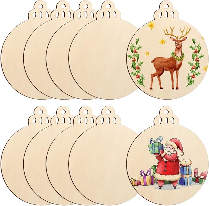 Large Size 7" Wooden Christmas Ornaments to Paint, DIY Blank Unfinished Round Wood Discs Ornament for Crafts Hanging Decorations(10PCS)