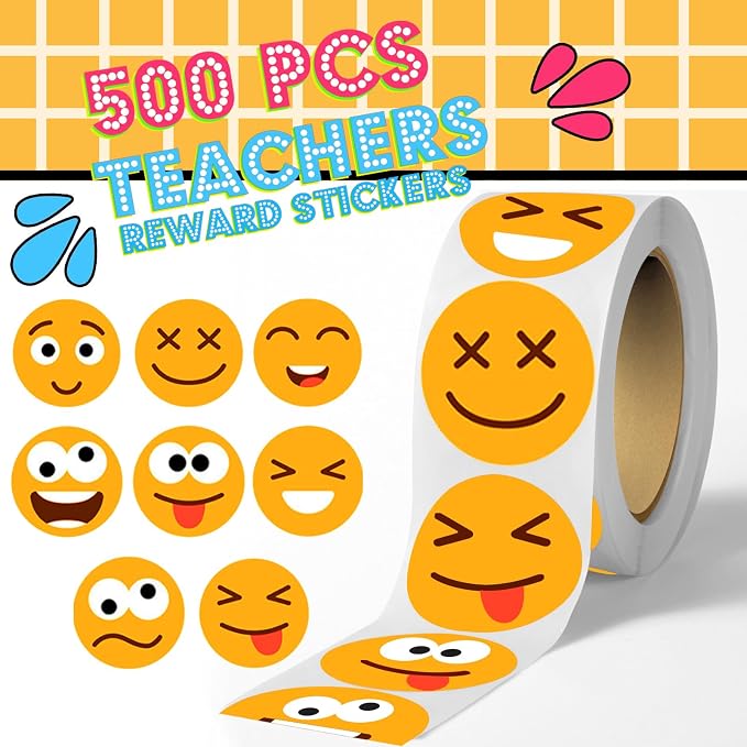 500Pcs Smiley Face Sticker Reward Stickers Rolls