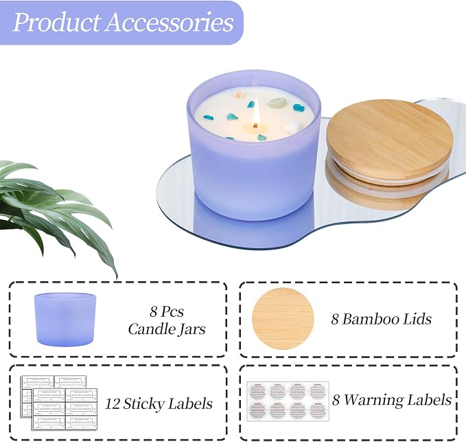 CONNOO 8 Pack 12 OZ Purple Glass Wide Mouth Candle Jars