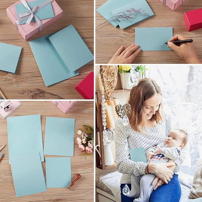 50 Pack Blank Folded Cardstock Business Cards, Light Blue, 3x5