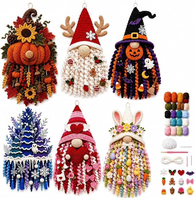 DIY Seasonal 3D Crochet Door Hanger Kit Collection, Handmade Wall Hanging