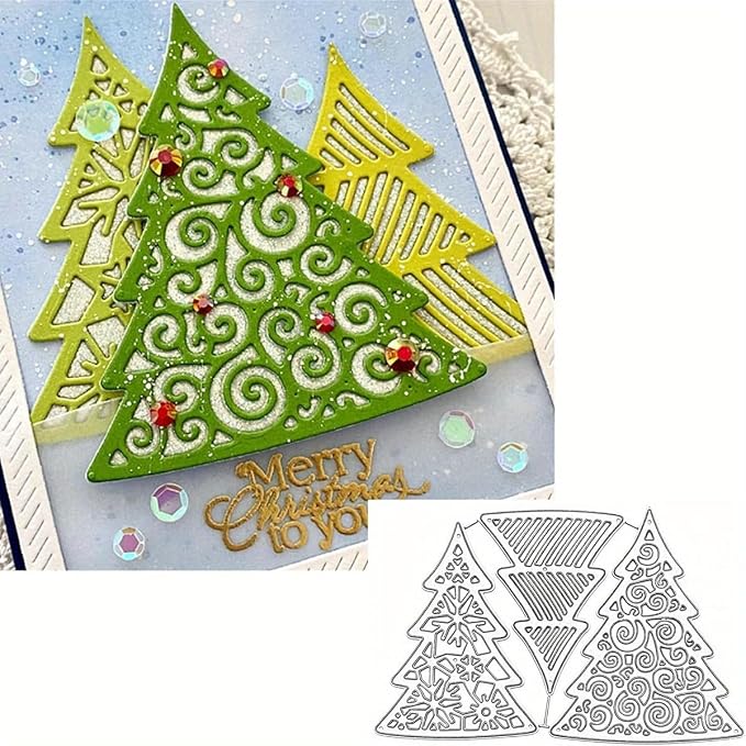 Lapoo Festivals Metal Cutting Die for Scrapbooking - Christmas Cut Stencils for DIY Scrapbook Photo Album Decorative Paper Card, Card Making Supplies, Embossing (A Christmas Tree Set 5.5 x 3.5 in)