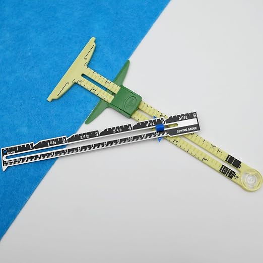 Sewing Gauge Measuring Tool Set 5-in-1 T-Shaped Sliding Gauge Ruler,Acrylic Fabric Quilting Ruler,Essential Sewing Tools&Quilting Accessories for Hemming,Seam Allowance,Button Spacing 2 Pieces