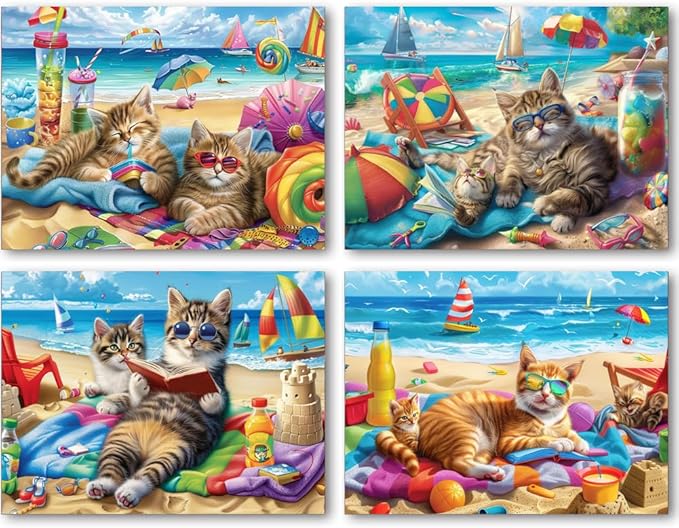 DOTSOPS 4 Pack Cat Diamond Painting Kits for Adults Art Painting Kit | Crafts DIY Round Full Drill Painting,Gem Art for Beginner,Home Wall Decor Gift 11.8 x 15.7 Inches