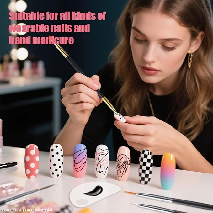 Artdone 32pcs Nail Art Brushes Tools Set Dotting Tools for Gel Polish | Dust Brush,Striping Brushes for Long Lines, Drawing Pen Design supply
