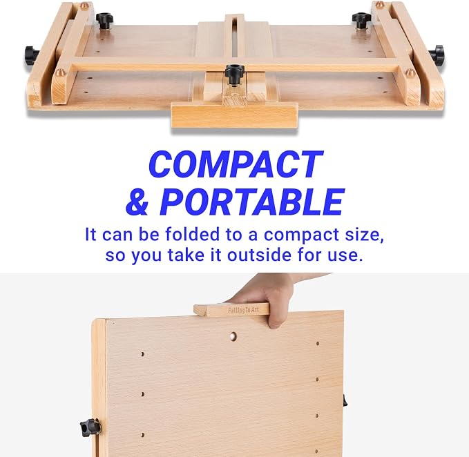 Falling in Art Adjustable Beechwood Tabletop Easel, Holds up to 22.5'' | Wooden Desktop Drawing Board Easel for Artists and Beginners, Suitable for Painting and Displaying Artwork
