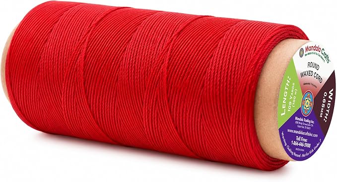 Mandala Crafts 100M 0.65mm Red Round Waxed Thread for Leather Sewing