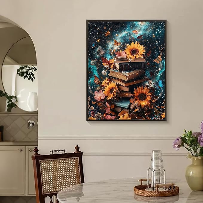 Amaieuin Books Diamond Art Kits for Adults Beginners,Sunflowers Diamond Painting for Adults Beginner,DIY Full Drill Round 5D Diamond Paintings Crafts for Home Wall Decor and Gifts 12x16in