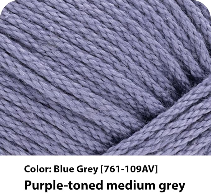 Lion Brand Yarn, 24/7 Cotton Yarn, Blue Grey, Purple Toned Gray, 1 Pack