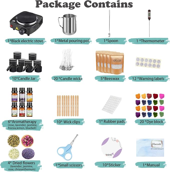Complete Candle Making Kit with Wax Melter,Candle Making Supplies,DIY Arts&Crafts Kits Gift for Beginners,Adults,Including 500w Electronic Stove,Wicks,Wax,Rich Scents,Dyes,Melting Pot,Candle tins