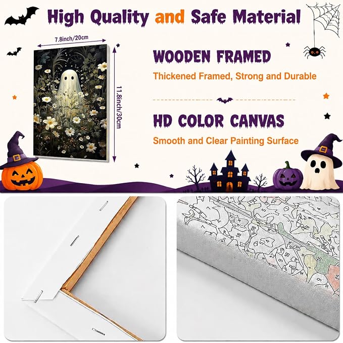 SUJINMEI 2 Pack Halloween Paint by Numbers Kit for Adults (Ghost, 8x12inch)