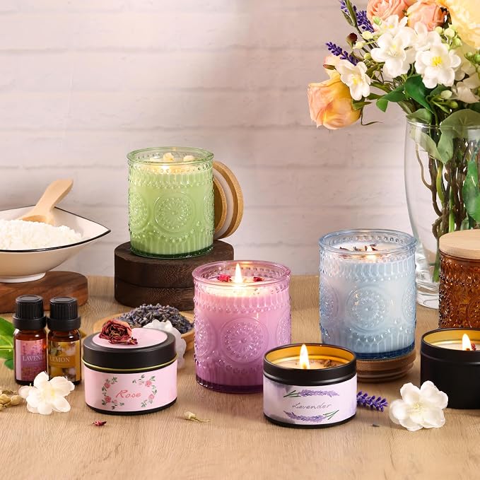 DARJEN Candle Making Kit for Adults, 8 Jars & Tins Soy Wax Scented DIY Set | 100% Soy Wax, 10oz Glass Jars, 4oz Tins, Cotton Wicks, Pleasant Scents, Instruction& More- Perfect as Home Decorations