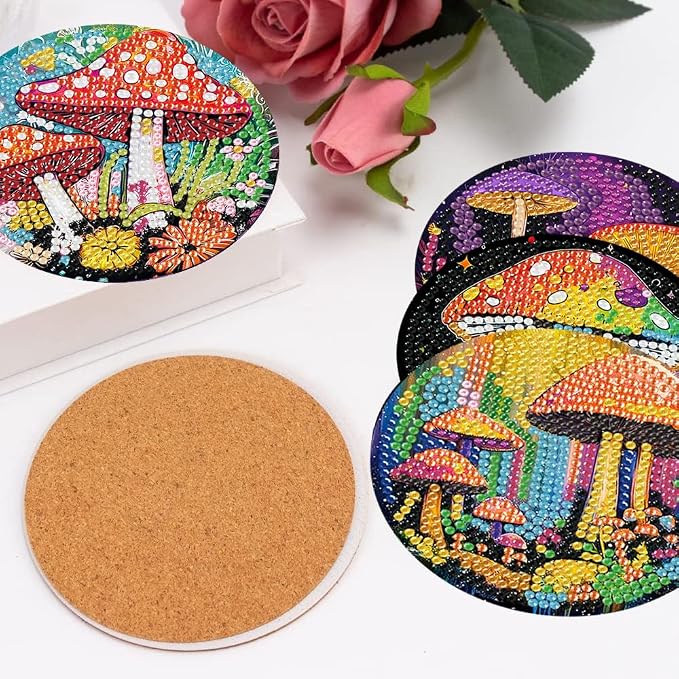 8 Pcs Diamond Art Coasters Kits, Mushroom Diamond Painting Coasters Kits