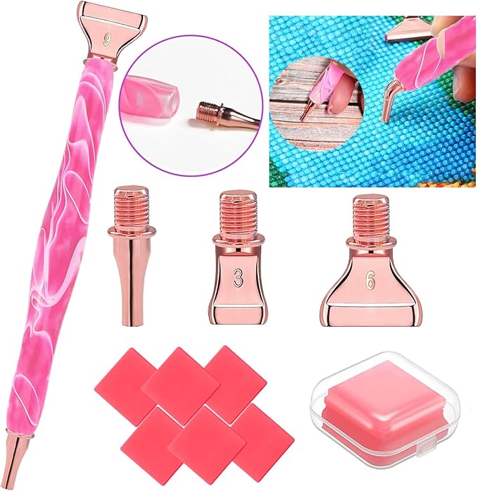 Diamond Art Tools Diamond Painting Accessories Kits with Screw Metal Tip Diamond Painting Pen Drill Bead Dot Pens for Art Craft Nail No Longer Loose (Pink Pen Rose Gold 3)