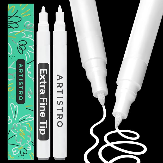 ARTISTRO White Acrylic Paint Markers - 0.7mm Extra Fine-Tip - Set of 2