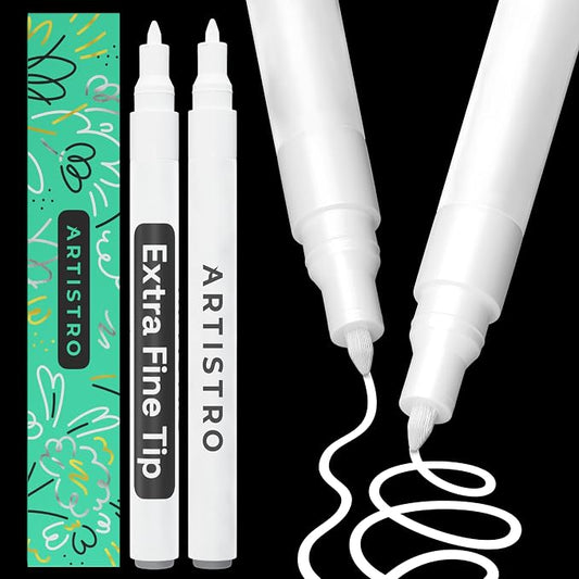 ARTISTRO White Acrylic Paint Markers - 0.7mm Extra Fine-Tip - Set of 2