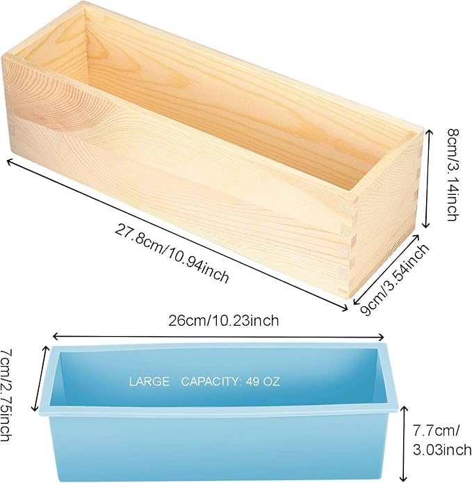 ZOENHOU Pack of 2 42oz Blue Soap Molds with 2 Lids, Flexible Rectangular Silicone Soap Making Molds Kit with Wood Box DIY Tool Set for Soap Making Supplies