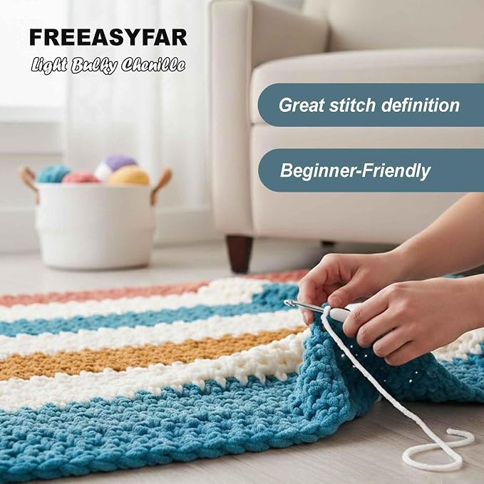 4 * 3.5Oz Soft Velvet Yarn Chenille Yarn for Crocheting and Knitting – Light Bulky (93 Yards/100g) - Microfiber Polyester - Yarn for Blanket Amigurumi Weaving Crafts (Pastel, 4 Pack)
