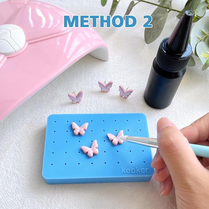 Keoker 1PC Silicone Baking Mat for Polymer Clay, Stud Earring Application Board for Standing & Painting, Polymer Clay Tool Work with Polymer Clay Earring Cutters (Blue)