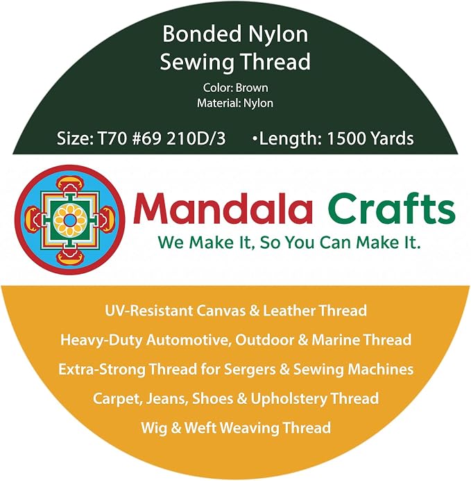 Mandala Crafts Size 69 210D T70 Brown Combo Bonded Nylon Thread, 6000 YDs