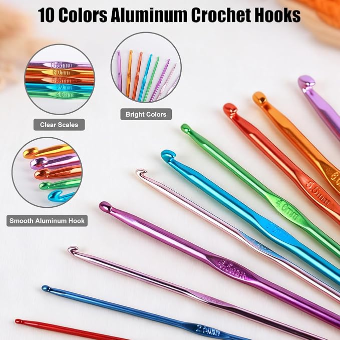MECHEER Crochet Needles Set, 54 Pack Crochet Hooks Set Crochet Kits for Beginners, Ergonomic Crochet Beginner Kit with Storage Case, Knitting Needles, Hand Craft Knitting Accessories for Crocheters