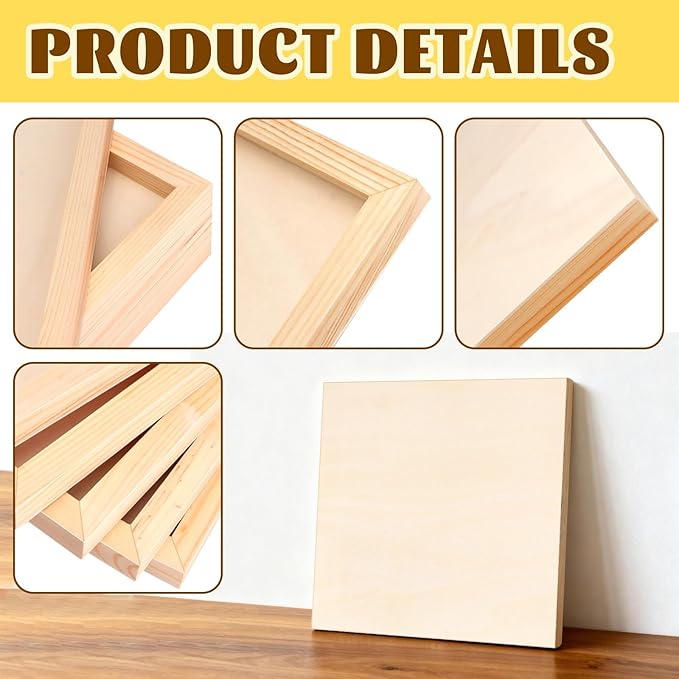 FSWCCK 5 Pack 12 x 12 inch Wood Panel Boards, Unfinished Wood Canvas Wooden for Crafts, Painting Canvas, DIY Art Projects, Pouring, Arts Use with Oils, Acrylics