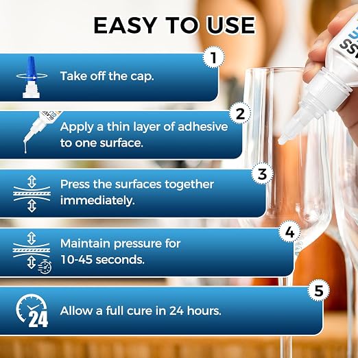 Glass Glue Clear, 30g Super Glue for Glass, Acrylic, Mirror, Jewelry, Crafts & Rhinestones Adhesive, Fast-Curing & Weatherproof