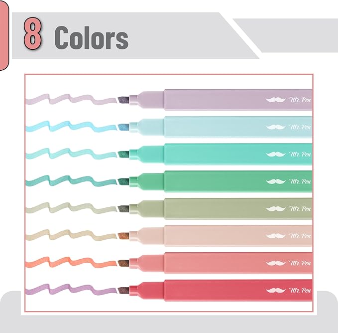 Mr. Pen- Aesthetic Highlighters No Bleed, 8 Pack, Assorted Colors | Chisel Tip, Cute Highlighters Assorted Colors for Journaling, Highlighting, Underlining, Fast Dry, Back to School Supplies