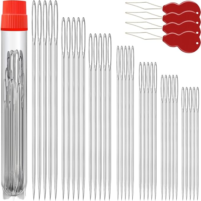 70 Pack Premium Large Eye Needles for Hand Sewing with 4 Needle Threaders, Assorted Sizes, Embroidery Needles for Hand Sewing, Sewing Needles Large Eye, Big Eye Needle