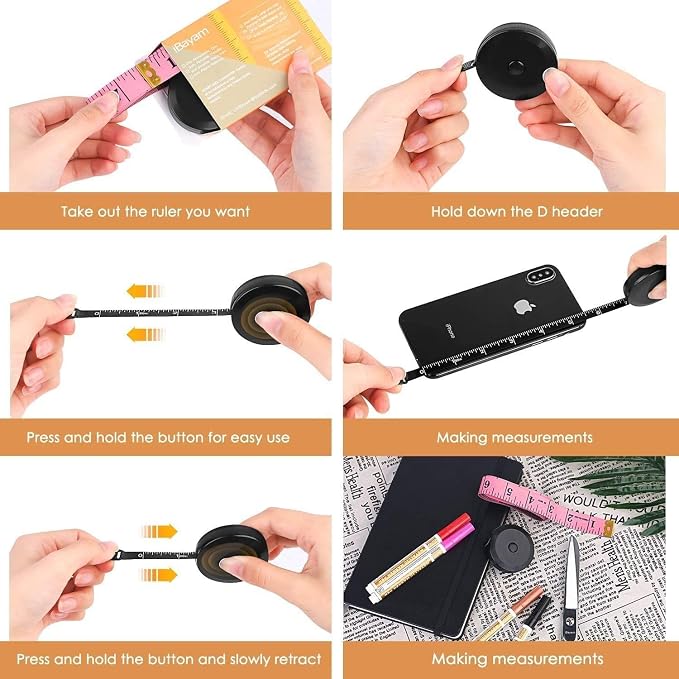 iBayam 2 Pack Tape Measure Measuring Tape for Body Fabric Sewing 60"/150cm | Soft White& Retractable Black Double Scales Ruler, Vinyl Measuring Tape for Tailor Home Craft Body Weight Loss Cloth Knitting