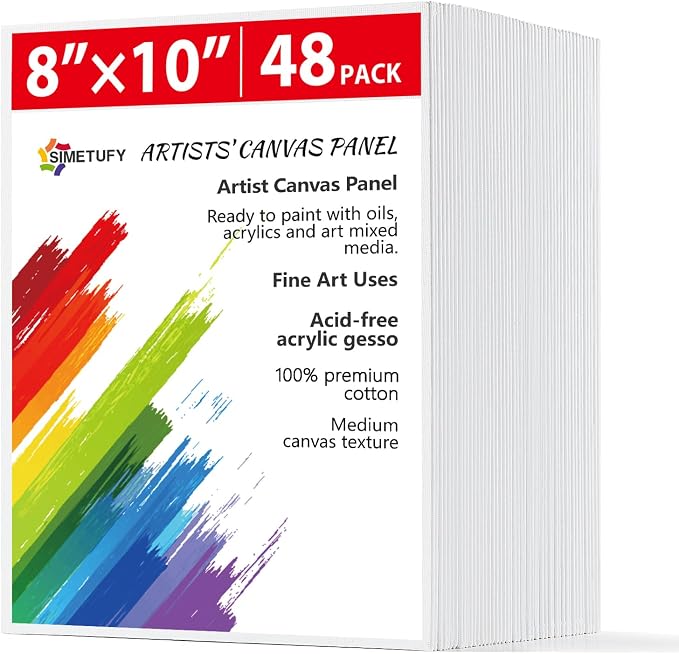 Simetufy 48 Pack 8 x 10 inch Canvas Boards for Painting Canvas Panels | Gesso Primed Acid-Free 100% Cotton for Acrylics Oil Watercolor Tempera Paints