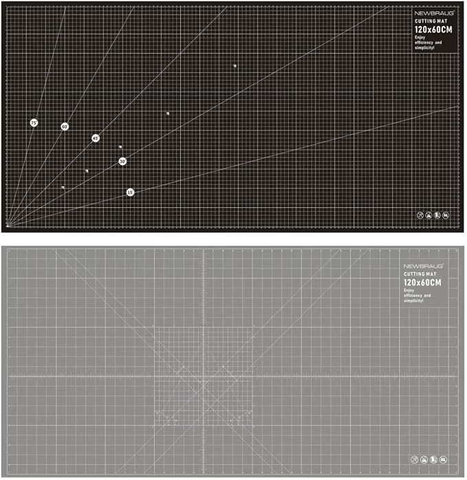 NEWBRAUG 23'' × 47'' Large Self Healing Cutting Double Sided 5-Ply Mat, Big Cutting Board for Rotary Cutting, Quilting, Sewing, Craft, Fabric & Scrapbooking(Gray/Black)
