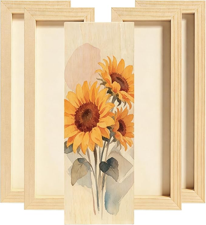 FSWCCK 5 Pack 4 x 12 inch Wood Panel Boards, Unfinished Wood Canvas Panels for Crafts, Painting Canvas, DIY Art Projects, Pouring, Arts Use with Oils, Acrylics