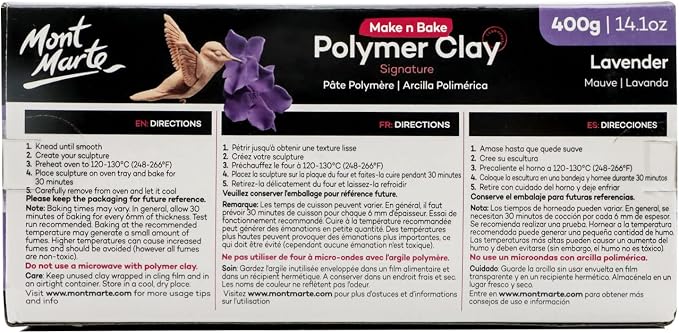 Mont Marte Make n Bake Polymer Clay Signature Lavender 400g (14.1oz) Block, Bake in Oven, Soft and Smooth, Sculpting, Craft, DIY Décor, Jewelry