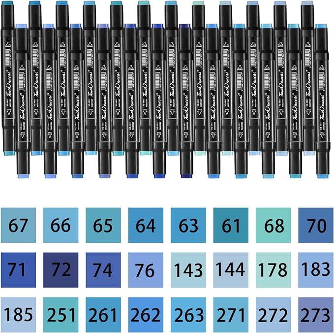 Blue Colors Alcohol Markers Set,24 Color Dual Tips Art Markers,Markers Pens for Artist Adults Coloring Illustration Painting DIY Crafts Making Art Supplies