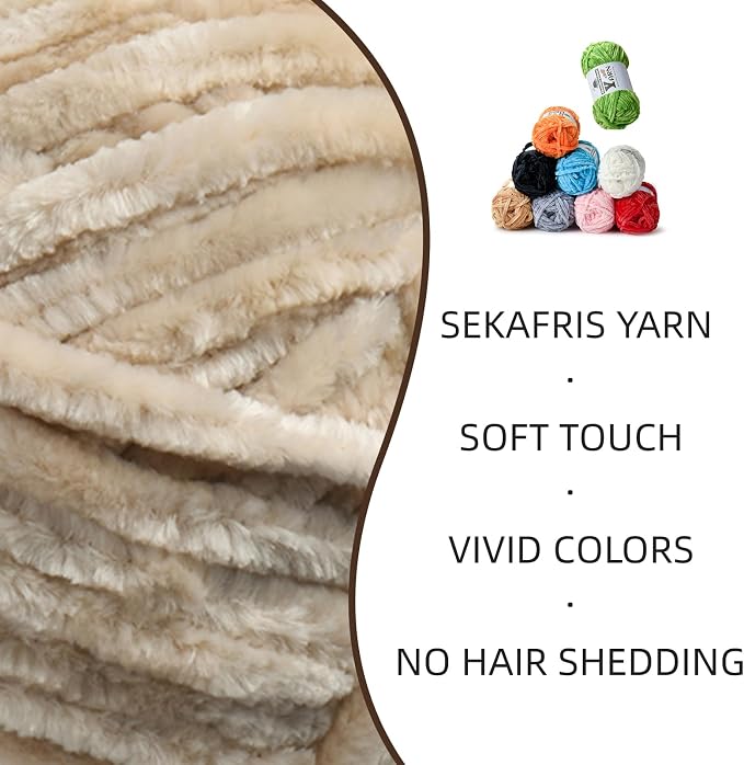 Chenille Crochet Beige Yarn 2 Pack