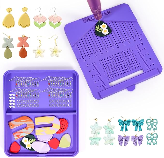 Polymer Clay Earring Drill Hole Guide,Jewellery Assembly Station with Brush and Two Tray for Holding Earring,Jewellery Pieces and Findings,Clay Tools and Accessories,Clay Jewelry Making Supplies