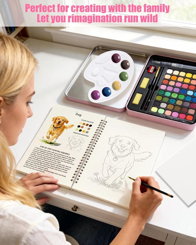 48 Colors Watercolor Paint Set for Adult Beginner with Watercolor Workbook