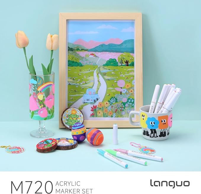 languo 60 Colors Acrylic Paint Markers, Brush Tip, Direct Liquid Ink