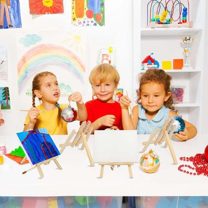 Yiksonyo 6 Pack 12 Inch Wooden Easel, Tabletop Wood Easels Stand, Wooden Easel for Painting, Art, and Crafts