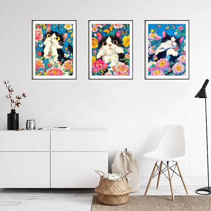 DOZEEZOP 3-Pack Diamond Art Kit for Adults, 5D Diamond Painting 12x16 Inch | Cat pictures, Full Round Drills, Home Wall & Shelf Decor, Beginner-Friendly DIY Craft, Stress Relief, All-Occasion Gift