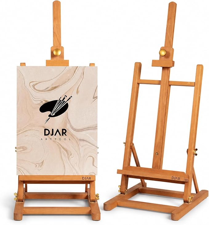 DJAR H- Frame Tabletop Painting Easel, Adjustable Solid Beech Wood Desktop Art Easel, Hold Canvas Up to 27.5", Assembly-Free Art Stand for Artist, Student, Natural