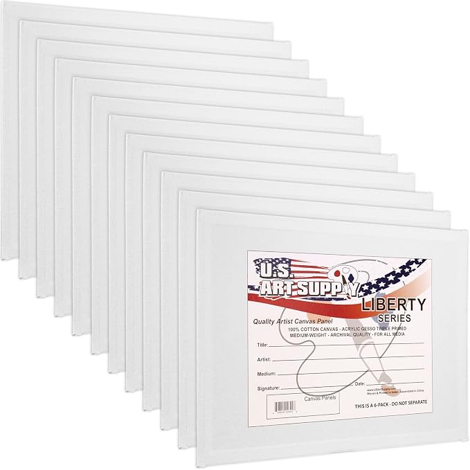 U.S. Art Supply 9 X 12 Inch Art Canvas Board Panels 12 Pack - 8 Ounce | Heavyweight Cotton Acid Free Canvases for Painting Acrylics and Watercolor (1 Case of 12 Single Canvas Painting Panels)