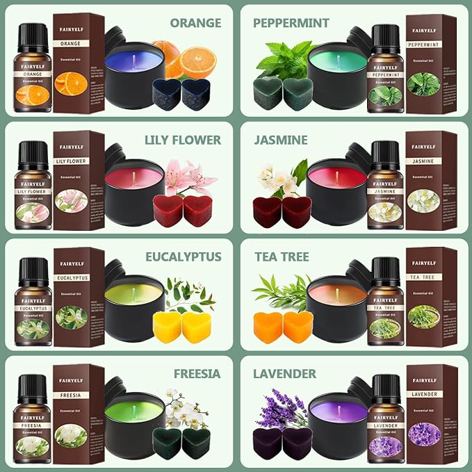 FAIRYELF Soy Candle Making Kit for Adults & Hot Plate, DIY Starter Supplies | Includes Glass Jars, Tins, Scents, Soy Wax, 3D Decorative Flowers & Color Dyes, Aromatherapy Craft for Home Decor & Gifting