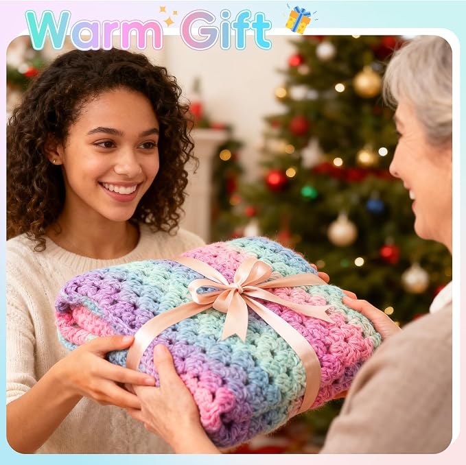 Aeelike Crochet Blanket Kit for Beginner, Easy Crochet Kit, Purple Gradient