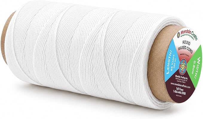 Mandala Crafts 80M 0.8mm White Round Waxed Thread for Leather Sewing